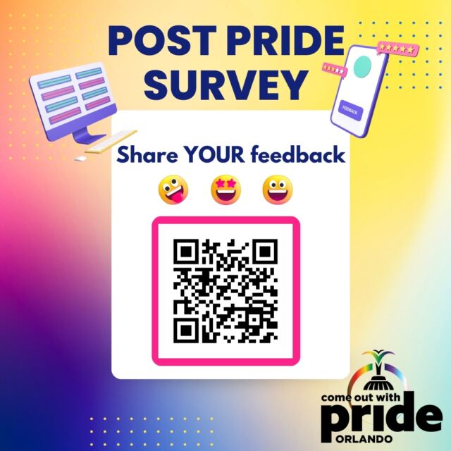 For us, Pride was absolutely magical this year, and we hope you feel the same! ✨⁠⁠We want to hear how Pride went for you! Have any feedback for us? Any suggestions for next year? Please feel free to let us know, using the link in our bio or the QR code! ⁠⁠If you fill out our Post-Pride survey, you’ll be entered for a chance to win 2 VIP tickets for Pride Prom! 💃🏽⁠⁠Our contest ends November 24th, 2023, so get your submissions in and have your voice heard ASAP! 📣⁠⁠We can’t wait to hear from you 😄⁠⁠#lgbt #lgbtpride #floridalgbt #prideparade #prideevent #prideprom #transpride #transjoy #pridesurvey