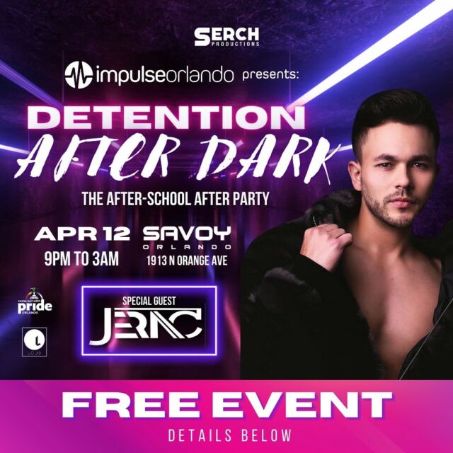 💥Official 2024 Pride Prom After Party! 📢 Presented by Impulse Orlando, come celebrate & dance with our community and @jeracdj on APRIL 12 at @savoy.orlando 🎉 ⁠⁠To secure your free ticket to this event all you need to do is get an HIV or STI test! IT’S THAT EASY 🕺🏻🎟️⁠⁠Starting NOW⏱️ visit our testing locations at @thecenterorlando or @outoftheclosetorlando and once complete, you’ve got your ticket! Testing will also be available on site the night of the event starting at 8PM. ⁠⁠DON’T MISS THE BEST PARTY IN ORLANDO, PARTY SAFELY AND WITHOUT JUDGEMENT