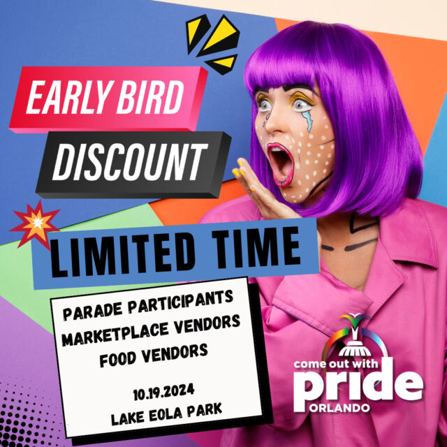 Hurry! The Early Bird Sale is coming to an end very soon! Time is running out! 😱⏳️⁠
⁠
Celebrate Pride like never before, and let the love flow! 🎉 Don't miss out on the chance to avail the exclusive Early Bird discount for Parade Participants, Marketplace Vendors, and Food Vendors. This year guarantees an even bigger and more awe-inspiring experience.⁠
⁠
Take action now and get ready for an unforgettable day filled with love and celebration for the LGBTQ+ community. 🏳️‍🌈🏳️‍⚧️ Simply click on the link provided to secure your spot today! 🎂🥳⁠
⁠
We are currently accepting applications, so make sure to apply now! ⁠
⁠
Follow -->> Link in Bio 👇🏾