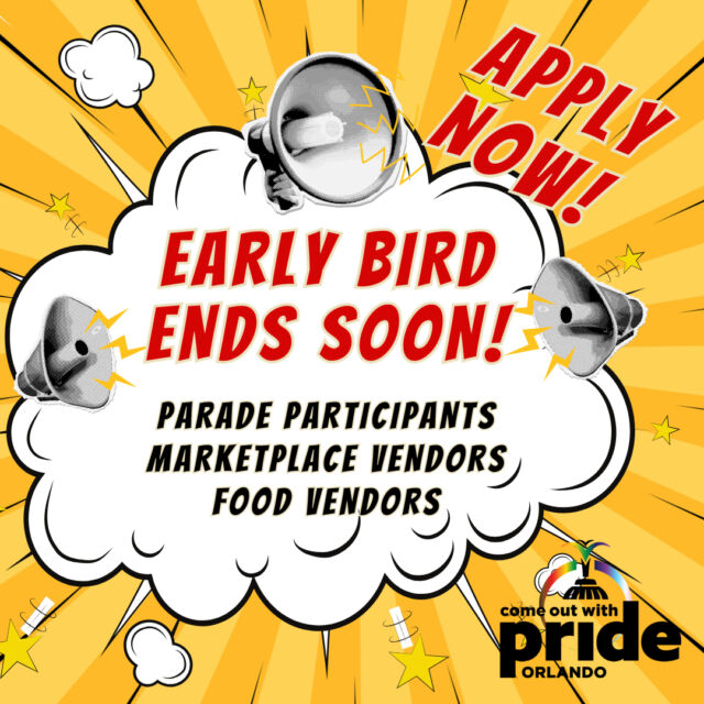 ⏳️😱 EARLY BIRD DISCOUNT ENDS TONIGHT!⁠
⁠
🎉 Make sure you don't miss out on the opportunity to obtain the limited Early Bird discount for Parade Participants, Marketplace Vendors, and Food Vendors. This year promises to be even grander and more spectacular with over 220,000 attendees compared to last year. 💪🏽⁠
⁠
Act now and prepare for an indelible day full of love and joy for the queer community. 🏳️‍🌈🏳️‍⚧️ Click on the provided link to secure your place today! 🥳🎂⁠
⁠
Applications 🎺 -->> Link in Bio