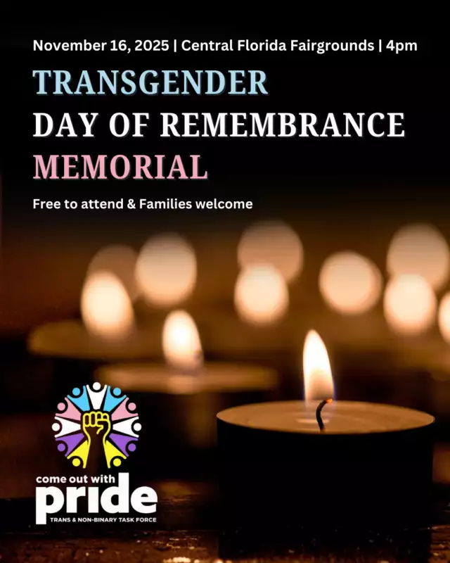 🏳️‍⚧️ Waterside Candlelight TDOR Memorial 🕯️⁠
⁠
Join us TOMORROW at 4 PM at the Central Florida Fairgrounds Amphitheater, presented by Contigo Fund and hosted by the Trans and Non-Binary Task Force.⁠
⁠
🫶🏿 Bring your friends and chosen family for a peaceful lakeside evening to honor transgender and non-binary lives lost, reflect, and connect with the community. ⁠
⁠
This rain or shine gathering is a safe and welcoming space—you are not alone.🩵🤍🩷⁠
⁠
RSVP ➡️ https://www.eventeny.com/events/2025-trans-day-of-remembrance-24778