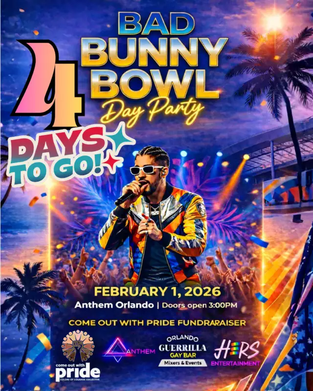 🔥🇵🇷 🎉 4 DAYS TO GO!⁠The beats are calling! 🎶 Only 4 days until Bad Bunny Bowl!⁠Hosted by Cynct Bobyadi, live performances by Orusha San Miguel & Angel Rush — this is Latin Pride energy you don’t want to miss.⁠⁠📅 Feb 1, 2026 | 3PM–8PM (Doors open at 3PM)⁠📍 Anthem Orlando⁠⁠🎧 DJs:⁠DJ Mozed🔥⁠Remeice The DJ 🎶⁠⁠🎤 Host:⁠Cynct Bobyadi 🌈🔥⁠⁠🌟 Live Performances by:⁠Orusha San Miguel ✨🇵🇷⁠Angel Rush 🔥🌈⁠⁠🎟 $10 tickets available now⁠⏳ Limited quantity — grab yours this afternoon before they’re gone!⁠⁠👉🏾 Link in the Bio⁠⁠#COWP #LatinVibes #PrideCelebration⁠⁠⁠⁠