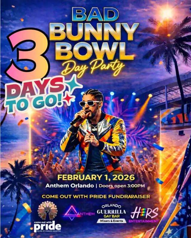 🔥🇵🇷 🎉3 DAYS TO GO!⁠Just 3 days until the Bad Bunny Bowl – Day Party and we’re almost SOLD OUT.⁠⁠DJ Mozed & Remeice The DJ are bringing nonstop Latin beats all afternoon — and there are only a few $10 tickets left. Once they’re gone, they’re gone. 😱⁠⁠🎟 Grab your ticket NOW before we sell out.⁠⁠📅 Feb 1, 2026 | 3PM–8PM (Doors open at 3PM)⁠📍 Anthem Orlando⁠⁠🎧 DJs:⁠DJ Mozed🔥⁠Remeice The DJ 🎶⁠⁠🎤 Host:⁠Cynct Bobyadi 🌈🔥⁠⁠🌟 Live Performances by:⁠Orusha San Miguel ✨🇵🇷⁠Angel Rush 🔥🌈⁠⁠🎟 $10 tickets available now⁠⏳ Limited quantity — grab yours this afternoon before they’re gone!⁠⁠👉🏾 Link in the Bio⁠⁠#BadBunnyBowl #LatinPride #QueerLatinx #COWP⁠⁠⁠⁠