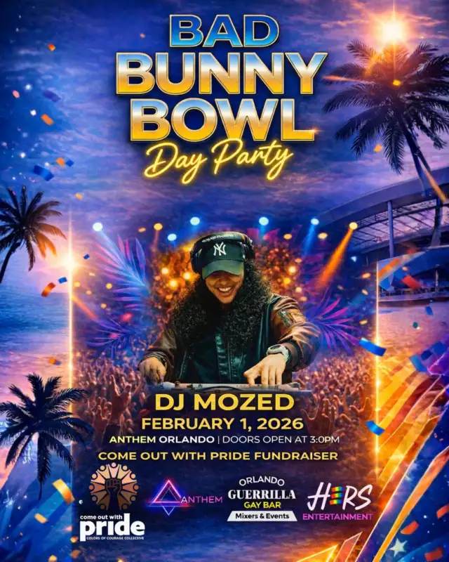 ✊🏽 Our joy is resistance. ✨⁠Nuestra alegría es poder. 💃🏽🔥⁠⁠The Color of Courage Collective Bad Bunny Bowl – Day Party is powered by the DJs who keep our comunidad moving — because the dance floor is where queer Latin joy comes alive. 🌈🎶⁠⁠🎧 DJ Mozed 🔥⁠🎧 Remeice The DJ💿⁠⁠Serving salsa, merengue, dembow, and nonstop Latin beats that move the body, lift the spirit, and keep us dancing in our truth — todo el amor y todo el orgullo. 🇵🇷✨⁠⁠📍 Anthem Orlando⁠📅 Sunday, February 1, 2026⁠⏰ 3PM–8PM | Doors open at 3PM⁠⁠🎤 Hosted by Cynct Bobyadi⁠🌟 Live performances by Orusha San Miguel & Angel Rush⁠✨ Special Guest: Mala Mia ⁠⁠When we gather, we resist.⁠When we dance, we heal.⁠When we celebrate out loud, we take up space — so hot we **melt ICE** 🧊🔥⁠⁠🎟 Early Bird is SOLD OUT⁠Only a few **$10 tickets** left — ¡no esperes! ⏳💥⁠Nos vemos en la pista. 💃🏽🇵🇷🌈⁠⁠⁠