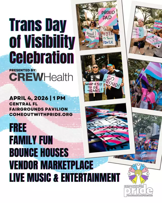 ✨🎉 Shine Bright This Trans Day of Visibility – Presented by CREW Health! 🏳️‍⚧️🌈✨⁠⁠Mark your calendars for April 4th and join us at the Pavilion at the Central Florida Fairgrounds for a FREE, family-friendly celebration full of joy, connection, and pride! 🎉💖⁠⁠✨ What to expect:⁠🌈 Celebrate the brilliance, resilience, and contributions of trans & nonbinary folks⁠🛍️ Explore a vibrant Vendor Marketplace featuring LGBTQIA+ organizations, small businesses, and queer-owned vendors⁠🎨 Enjoy fun, interactive activities for all ages⁠💫 Connect with your community in a welcoming, high-energy space⁠⁠We’re also looking for queer vendors to showcase their creativity and connect with the community! 🏳️‍🌈⁠⁠This is your chance to be visible, shine bright, and celebrate authenticity with your whole heart. Everyone is welcome! 💙⁠⁠📅 When: April 4th⁠📍 Where: Pavilion, Central Florida Fairgrounds⁠💖 Presented by: CREW Health⁠⁠👉🏾 RSVP & Vendor info: https://www.eventeny.com/events/transgender-day-of-visibility-2026-26931⁠⁠#TransDayOfVisibility #TDOV2026 #CentralFloridaPride #QueerVendors #VisibilityMatters #LGBTQIACommunity