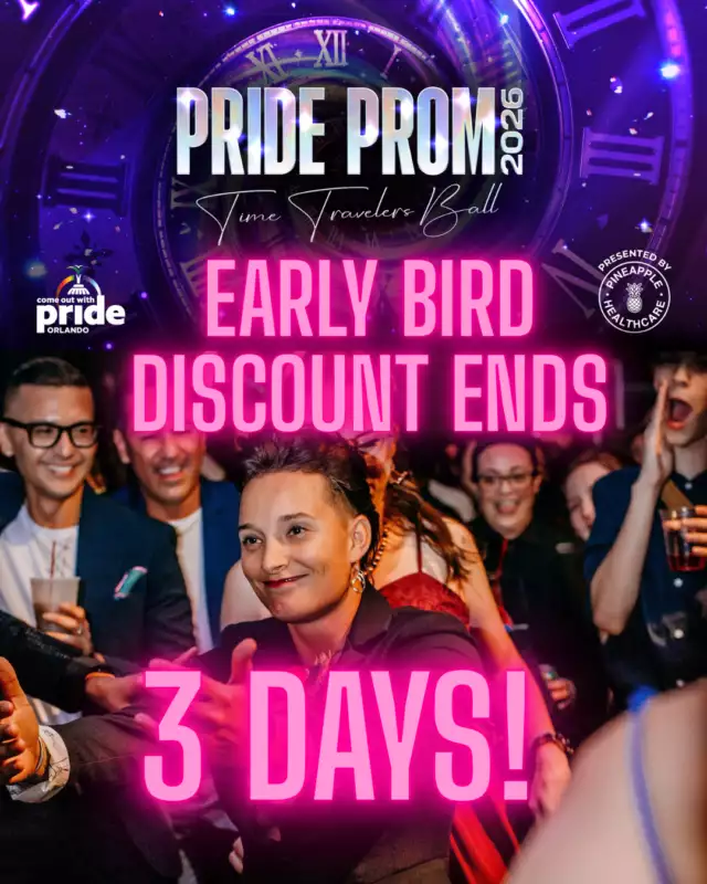 🔥⏳ COUNTDOWN ALERT: Early Bird Tickets Ending Soon! ⏳🔥⁠⁠Orlando, the clock is ticking! 🕰️ Pride Prom: Time Traveler’s Ball, presented by Pineapple Healthcare, has Early Bird Tickets available only until March 15th — and trust us, you don’t want to miss these savings! 🌈💃⁠⁠🚨 TICK-TOCK:⁠⁠Today (March 12th): 3 days left! ⏰⁠⁠🎟️👉🏾 - https://www.eventeny.com/events/ticket/?id=27517⁠⁠Grab your tickets NOW and secure your spot at the biggest, glitteriest, most unforgettable Pride celebration of the year — with fabulous performances, amazing vibes, and yes… Morphine Love Dion! 👑💄⁠⁠✨ Don’t wait. Don’t hesitate. Early Bird ends March 15th!⁠⁠#PrideProm #EarlyBirdCountdown #TimeTravelersBall #QueerJoy #OrlandoPride #MorphineLoveDion #PineappleHealthcare