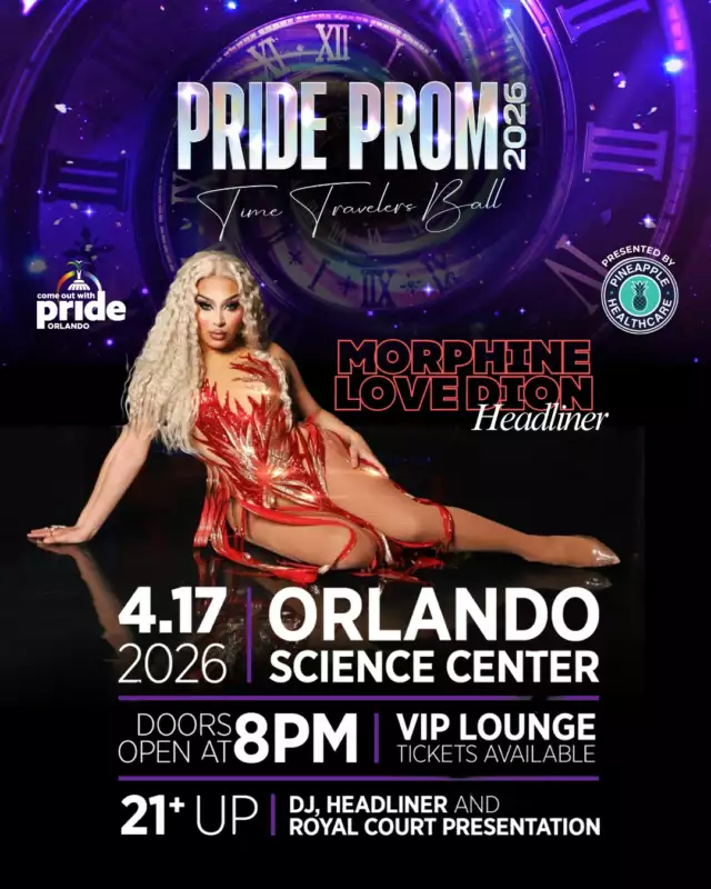 ✨🌈 Step into the glittering time machine of Pride Prom! 🌈✨Pride Prom: Time Traveler’s Ball, presented by Pineapple Healthcare, is where decades collide, looks slay, and queer joy reigns supreme. 💃🎶👑 And yes… the one and only Morphine Love Dion is headlining the night, serving glam, charisma, and unforgettable performances that will leave you cheering, dancing, and snapping pics all night long! 💄🔥💫 Why you need to be there:Dance through the decades in your fiercest looks 🕺Celebrate with your friends (or meet some new ones!) 🌟Make memories that sparkle long after the night ends ✨🎟 Tickets are ready and waiting… don’t miss your chance to join the ultimate Pride celebration of the year! 🫶🏽🌈Tickets --> Link in Bio #PrideProm #TimeTravelersBall #MorphineLoveDion #QueerJoy #OrlandoPride #PineappleHealthcare