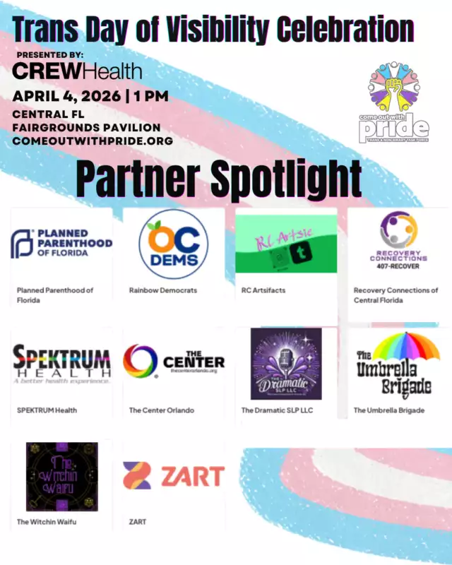 🏳️‍⚧️✨ TODAY - STARTING AT 1PM - TRANS DAY OF VISIBILITY ✨🏳️‍⚧️⁠⁠📣 Partner Spotlight! 📣⁠⁠Join us this TODAY for a joyful celebration centering Trans and Non-Binary voices and uplifting the brilliance, resilience, and power of our community! 💖🌈⁠⁠FREE EVENT! ⁠⁠We’re also celebrating our amazing community partners who are helping create space for authenticity, connection, and visibility. These incredible folks are showing up to support, uplift, and amplify Trans and Non-Binary voices — and we’re so grateful to have them be part of this special day! ✨🏳️‍⚧️⁠⁠🎉 Community partners centering Trans & Non-Binary voices⁠🎤 Live performances⁠🛍️ Vendor marketplace⁠💫 Resources & community connections⁠🌈 A vibrant, welcoming community celebration⁠⁠Bring your friends, your chosen family, and your full authentic self. Let’s show up, celebrate loudly, and make visibility powerful together! 🏳️‍⚧️🎉✨⁠⁠⁠#TDOV #TransDayOfVisibility #CommunityPartners #TransJoy #NonBinaryJoy #VisibilityMatters #OrlandoPride