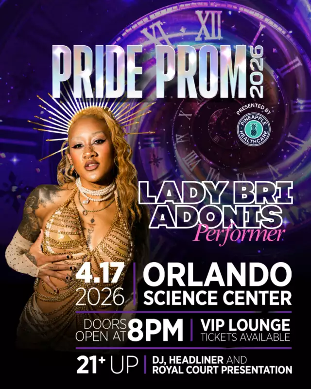🚨✨ BIG PERFORMANCE ANNOUNCEMENT! ✨🚨⁠⁠The 5th Annual Pride Prom, presented by Pineapple Healthcare, just got even more iconic… because Lady Bri Adonis is taking the stage! 👑🔥💄⁠⁠Get ready for show-stopping looks, powerhouse performances, and pure drag excellence as Lady Bri Adonis brings the energy to Pride Prom. This is going to be a performance you do NOT want to miss! 🌈✨⁠⁠Join us for a night packed with:⁠🎧 High-energy DJ sets⁠🎤 Live entertainment⁠👑 Royal Court crowning⁠📸 Firefly Photo Booth moments⁠🍸 Handcrafted cocktails & mocktails⁠🌟 Performances by Lady Bri Adonis⁠💄 Headliner Morphine Love Dion⁠⁠🕰️ Theme: Time Traveler’s Ball — You Pick Your Era⁠📅 Friday, April 17, 2026⁠📍 Orlando Science Center (21+)⁠⏰ 8 PM⁠⁠Grab your crew, plan your era, and get ready for one unforgettable night of glamour, performances, and queer joy. Pride Prom is about to be next level. 💃🏽✨⁠⁠🎟️ Get your tickets ASAP! -> https://www.eventeny.com/events/2026-pride-prom-at-the-orlando-science-center-27517⁠⁠#PrideProm2026 #LadyBriAdonis #MorphineLoveDion #TimeTravelersBall #OrlandoEvents