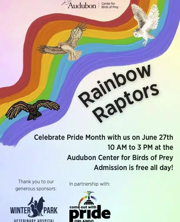 Join us at the Audubon Center for Birds of Prey to celebrate the start of Pride Month with an awesome day outside. ⁠⁠Just be yourself and dive into a bunch of fun activities for everyone, all about raptors and conservation. ⁠⁠There will be local vendors, story time for kids (and the young at heart), a bubble dance party, and loads of chances to meet some amazing raptors! ⁠⁠And guess what? It’s completely free for everyone!