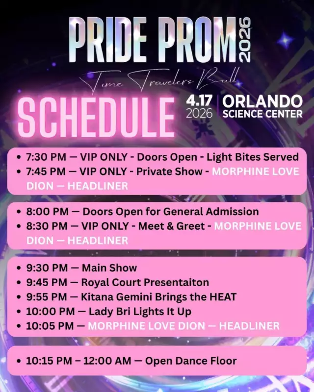 🚨✨ PRIDE PROM IS THIS FRIDAY — DON’T MISS OUT ✨🚨⁠⁠This is your moment. The looks. The performances. The energy. The COMMUNITY. 💃🌈⁠You do *not* want to be the one hearing about it after…⁠⁠Here’s how the night goes down 👇🏽⁠⁠💎 7:30 PM — VIP ONLY - Doors Open⁠💎 7:45 PM — VIP ONLY - Private Show & Food 🥘 🥂⁠⁠🌈 8:00 PM — General Doors⁠💎 8:30 PM — VIP ONLY - Meet & Greet - MORPHINE LOVE DION — HEADLINER 📸⁠⁠🎭 9:30 PM — SHOWTIME 👠⁠⁠🎶 10:15 PM – 12 AM — Open Dance Floor⁠⁠✨ Come dressed to SLAY⁠✨ Come ready to celebrate⁠✨ Come ready to dance ALL night⁠⁠🚨 Tickets are going FAST — don’t wait, don’t miss it, don’t get left out 💥