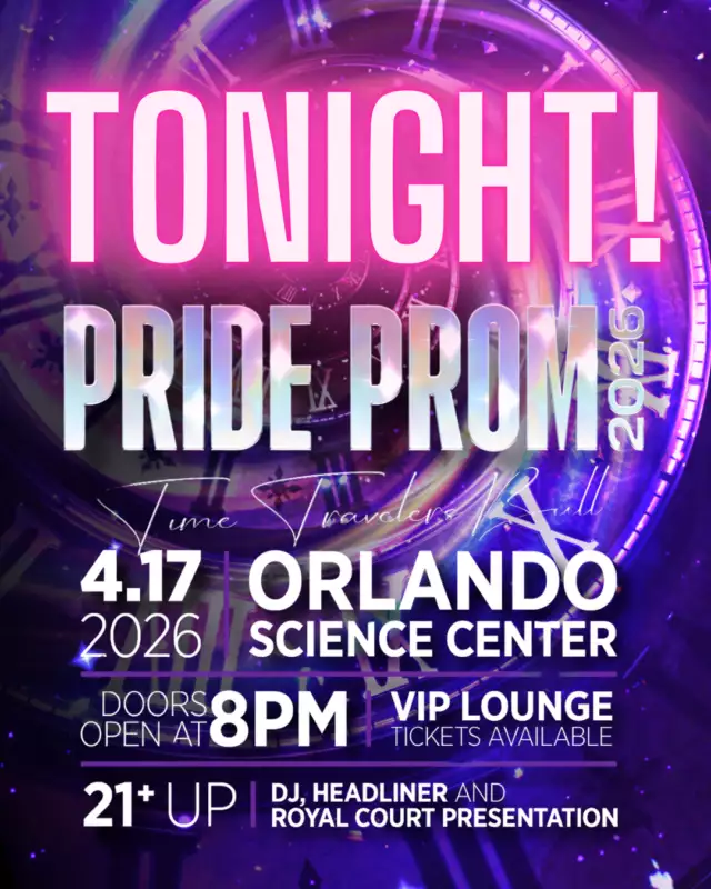 🌈🔥 TONIGHT IS PRIDE PROM! 🔥🌈⁠⁠It’s HERE… the night we’ve been counting down to is happening TONIGHT! ⏳💃🏽✨⁠⁠Pride Prom: Time Traveler’s Ball, presented by Pineapple Health, is ready to transform into a full night of music, movement, memory-making, and MAGIC 🌟🌈⁠⁠🚨 ONLY A FEW TICKETS LEFT 🚨⁠And we mean it — once they’re gone, they’re gone.⁠⁠⚠️ NO GUARANTEE OF TICKETS AT THE DOOR IF WE SELL OUT ⚠️⁠⁠So if you’re thinking about coming… THIS is your sign to act now 🎟️💥⁠⁠💃🏽 Dance through the decades⁠🎤 Live unforgettable performances⁠🌈 Celebrate community, pride, and joy⁠✨ Make memories you’ll be talking about forever⁠⁠Tonight, the dance floor becomes a time machine — and YOU belong in it ⏳🪩💖⁠⁠🎟️ LAST CHANCE: https://www.eventeny.com/events/2026-pride-prom-at-the-orlando-science-center-27517⁠⁠SEE YOU ON THE DANCE FLOOR 🌈🔥💃🏽⁠⁠#PrideProm #TonightIsTheNight #LastChance #TimeTravelersBall #ComeOutWithPride #PineappleHealth 🍍✨⁠
