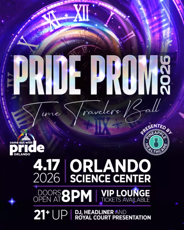 🌈✨ LOOK FABULOUS. FEEL FABULOUS. BE FABULOUS. ✨🌈⁠⁠We all need a little more queer joy right now… and Pride Prom is here to give it to you in FULL COLOR 💖🔥⁠⁠The 5th Annual Pride Prom: Time Traveler’s Ball is your invitation to escape, celebrate, and DRESS YOUR ERA in the most iconic way possible 🕰️✨⁠⁠💎 Roaring ‘20s glam⁠🪩 Disco sparkle⁠🎤 Y2K pop star energy⁠🚀 Futuristic fantasy⁠💄 Or your own signature slay⁠⁠Whatever your vibe — this is your night to go ALL OUT and look absolutely unforgettable. 💃🏽🕺🏽✨⁠⁠Because honestly… don’t we all deserve a night of joy, dancing, and queer magic? 🌈💫⁠⁠🎧 Music all night long⁠🎤 Live performances⁠👑 Royal Court crowning⁠📸 Photo booth memories⁠🍸 Cocktails & mocktails⁠💄 Special performances + headliner energy⁠⁠📅 Friday, April 17, 2026⁠📍 Orlando Science Center (21+)⁠⏰ 8 PM⁠⁠✨ Don’t miss the party. Don’t hold back. Don’t dim your shine. ✨⁠⁠Grab your crew and come celebrate queer joy the way it’s meant to be celebrated — LOUD, PROUD, and FABULOUS. 🌈🔥⁠⁠#PrideProm2026 #QueerJoy #TimeTravelersBall #DressYourEra #OrlandoEvents⁠