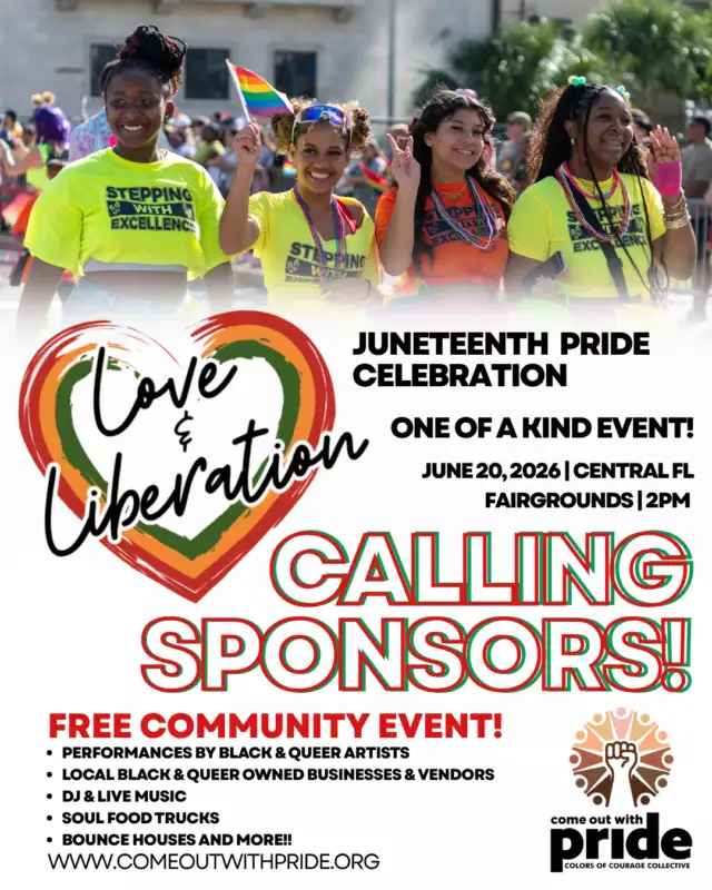 🌈✊🏾 LOVE & LIBERATION: JUNETEENTH PRIDE 2026 ✊🏾🌈⁠⁠Join us on Saturday, June 20, 2026 at the Central Florida Fairgrounds for a FREE, family-friendly celebration of Black and LGBTQIA+ joy, culture, and freedom.⁠⁠This is more than an event—it’s a movement. 💥⁠⁠🔥 Live Black LGBTQIA+ performances⁠🎤 Storytelling + inspiring voices⁠🌈 Black-owned & LGBTQIA+ vendors⁠🎶 DJs + live music⁠🍽️ Food trucks + community favorites⁠💃🏾 A dance floor celebrating freedom⁠⁠Love & Liberation is the only Juneteenth Pride celebration of its kind in Florida—and the largest of its kind uplifting Black queer and trans joy. ✨⁠⁠💼 NOW SEEKING SPONSORS⁠⁠We’re inviting mission-aligned partners to help bring this celebration to life through Inclusion, Diversity, Equity & Accessibility (IDEA).⁠⁠If you believe in:⁠✊🏾 Black + LGBTQIA+ visibility⁠🌈 authentic community impact⁠🤝 investing in culture and connection⁠⁠Sponsorship opportunities are now open --->> https://www.eventeny.com/events/love-liberation-a-boldly-unapologetic-juneteenth-pride-celebration-29080⁠⁠🌟 Joy is resistance. Freedom is celebration. Community is everything. 🌟⁠⁠