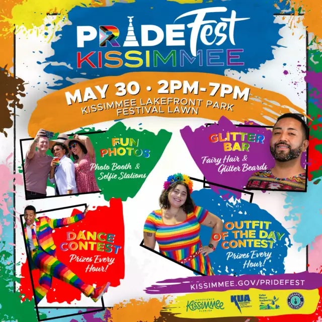 🌈 Community Partner Event Alert! 🌈⁠⁠🚨 TOMORROW!! 🥳⁠⁠PrideFest Kissimmee is happening this weekend, bringing a full day of pride, community, music, and celebration to the heart of Kissimmee! ✨⁠⁠This year’s theme, “Showing Your Colorful Pride,” will feature local vendors, live music, dance and outfit competitions, a Glitter Bar, photo booths, and more fun along the lakefront. 💃🏽🎶📸⁠⁠Swing by, show your colors, and celebrate with the community! 🏳️‍🌈🏳️‍⚧️⁠⁠📅 May 30⁠🕓 2 PM – 7 PM⁠📍 Kissimmee Lakefront Park – Festival Lawn⁠⁠For more information, visit kissimmee.gov/pridefest
