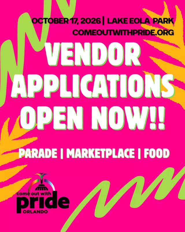🎉🏳️‍🌈🏳️‍⚧️✨ IT'S TIME!! ✨🏳️‍⚧️🏳️‍🌈🎉⁠⁠Our Come Out With Pride Festival returns to Lake Eola Park 🌴💖 on Saturday, October 17, 2026 📅 — and we are already counting down to another unforgettable day of joy 🌈, visibility ✨, community 🤝, and PRIDE 🏳️‍🌈🏳️‍⚧️⁠⁠🚨Vendor Applications are OFFICIALLY OPEN! 🌟⁠with EARLY BIRD DISCOUNTS AVAILABLE RIGHT NOW 💸✨🔥⁠⁠This is your moment to join one of the largest Pride celebrations in the Southeast 🌈🎉 and be part of the magic from the ground up 💫⁠⁠We’re calling ALL:⁠🎭 Parade Participants⁠🛍️ Marketplace Makers & Creatives⁠🍔 Food Vendors⁠⁠Whether you’ve been part of our Pride family before 🤗💜 or this is your first time stepping into the celebration 🌟 — we can’t wait to welcome you into the magic, the music 🎶, the color 🌈, and the community love ❤️⁠⁠⏳ EARLY BIRD PRICING IS LIMITED TIME ONLY⁠💸 And it’s the LOWEST it will EVER be 💸⁠⁠📅 Save the date: October 17, 2026⁠📍 Lake Eola Park⁠🚀 Apply now & secure your spot in Pride history 🌈💖 --> LINK IN THE BIO⁠