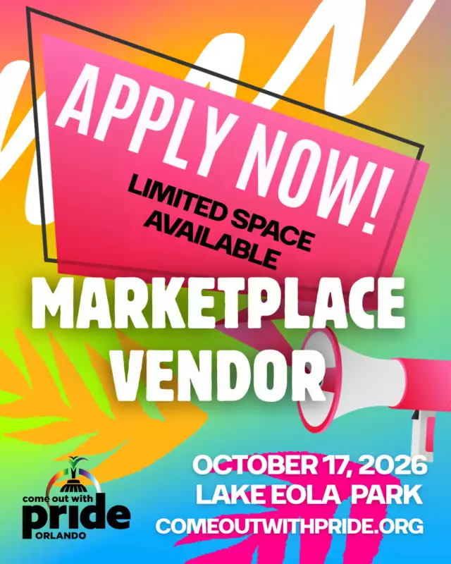 🛍️✨ Calling all Makers, Artists, Creatives & Small Businesses! ✨🛍️⁠⁠Your next customer could be waiting for you at Come Out With Pride 2026! 🌈💜⁠⁠Our Marketplace is one of the most vibrant parts of Pride, filled with local artists, handcrafted goods, unique finds, community organizations, and small businesses that make our festival so special.⁠⁠🎨 Handmade goods⁠🕯️ Candles & home décor⁠👕 Apparel & accessories⁠💎 Jewelry⁠🖼️ Art & prints⁠🌈 Pride merchandise⁠…and so much more!⁠⁠🚨 Don't wait to apply!⁠⁠✨ Marketplace spaces are filling quickly, and we SELL OUT every year.⁠💸 Plus, prices increase at the end of the month, so now is the best time to reserve your booth.⁠⁠Join thousands of attendees for a day of shopping, celebration, connection, and Pride in the heart of Downtown Orlando.⁠⁠📅 Saturday, October 17, 2026⁠📍 Lake Eola Park⁠⁠🎉 Reserve your Marketplace booth today: Link in the Bio⁠⁠⏳ Sell your products. Grow your business. Celebrate Pride. But don't wait—once the Marketplace is full, it's full! 🏳️‍🌈🏳️‍⚧️💜⁠