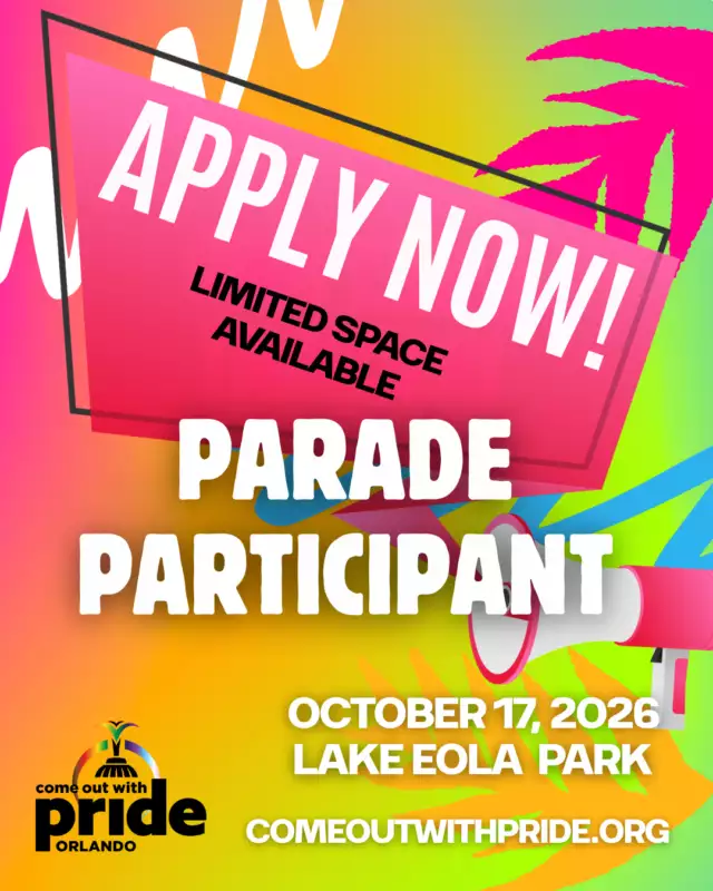 Here's a new version with a more energetic, rallying tone that emphasizes the excitement of marching in Orlando's biggest parade.⁠⁠🎉🏳️‍🌈 Ready to march with PRIDE? 🏳️‍⚧️🎉⁠⁠There's nothing quite like stepping onto the streets of Downtown Orlando surrounded by thousands of people cheering, celebrating, and living authentically. 💜✨⁠⁠Now's your chance to be part of Orlando's Biggest & Most Colorful Parade!⁠⁠We're inviting:⁠🌈 Community Organizations⁠🏢 Businesses & Corporate Teams⁠🎭 Schools & Clubs⁠🤝 Nonprofits⁠👨‍👩‍👧‍👦 Families, Friends & Allies⁠⁠Whether you're celebrating your mission, your employees, your organization, or simply showing your Pride, there's a place for you in this unforgettable tradition.⁠⁠🚨 Parade spaces are filling FAST, and we expect to SELL OUT!⁠⁠Don't miss your opportunity to march in front of hundreds of thousands of spectators during one of the largest Pride celebrations in the Southeast.⁠⁠📅 Saturday, October 17, 2026⁠📍 Downtown Orlando⁠⁠✨ Gather your team.⁠🌈 Decorate your float.⁠🎊 Wave your flags.⁠💜 Make unforgettable memories.⁠⁠🎭 Reserve your Parade spot today before they're gone: Link in the Bio⁠⁠The countdown to Pride has begun... will we see YOU in the parade? 🏳️‍🌈🏳️‍⚧️🎉⁠