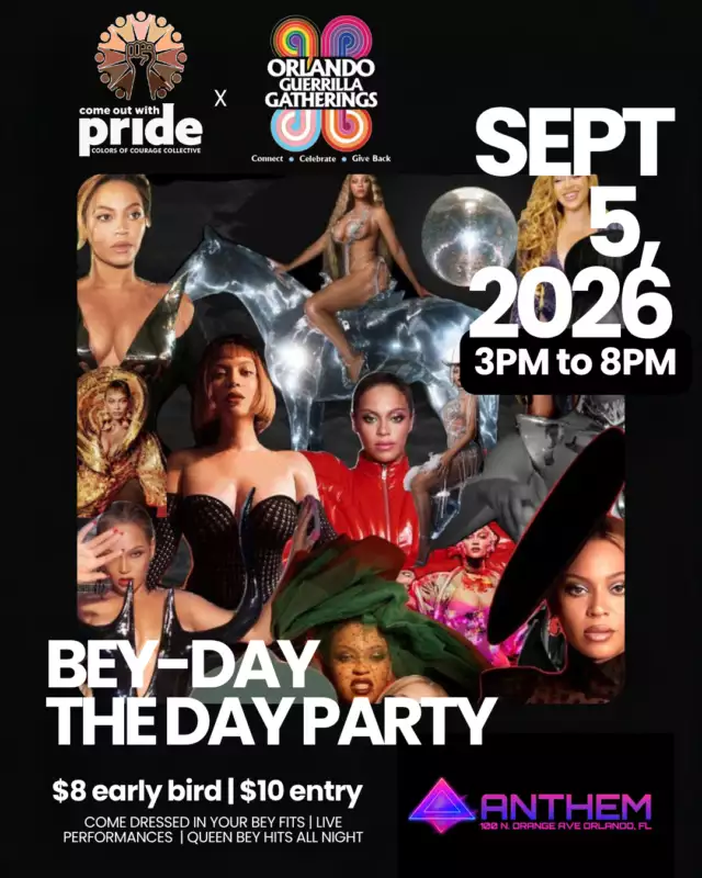 🐝👑 BEY-DAY IS CALLING!! 👑🐝⁠⁠The birthday celebration you didn’t know you needed is officially on the calendar. ✨⁠⁠Join us September 5 at ANTHEM Orlando for an afternoon of Beyoncé, dancing, fierce looks, and unapologetic queer joy. 🌈💃🏽🎶⁠⁠👑 All-Beyoncé soundtrack⁠💃🏽 Big birthday energy⁠🌈 Queer community + joy⁠🥂 ANTHEM Orlando⁠⏰ 3PM–8PM⁠⁠🎟️ EARLY BIRD TICKETS: ONLY $8!⁠⁠Grab yours now before the Early Bird tickets fly away. 🐝⁠⁠GET YOUR BEY-DAY TICKETS 👑🐝 - Link in the Bio⁠⁠Get your look together.⁠Call your crew.⁠And GET IN FORMATION. ✨⁠⁠BEY-DAY IS COMING. 🐝👑⁠⁠#BeyDay #Beyonce #BeyonceBirthday #OrlandoEvents #OrlandoPride #ColorsOfCourageCollective #QueerJoy #GetInFormation⁠