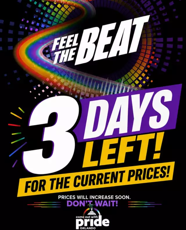 🚨 3 DAYS. THAT’S IT. 🚨⁠⁠VENDORS & PARADE PARTICIPANTS — TIME IS RUNNING OUT! 🌈🏳️‍🌈⁠⁠⏰ PRICES GO UP SEPTEMBER 1st!⁠⁠You have just 3 DAYS to apply and lock in the current pricing for the 2026 Come Out With Pride Festival!⁠⁠🛍️ Marketplace Vendor spots are LIMITED⁠🌈 Parade Participant opportunities are LIMITED⁠🍴 Food Vendor spots are SOLD OUT!⁠⁠If you want to be part of Orlando’s biggest Pride celebration this year, NOW is the time.⁠⁠🔥 SAVE YOUR SPOT NOW!⁠🔥 LOCK IN CURRENT PRICING!⁠🔥 DON’T WAIT UNTIL SEPTEMBER 1!⁠⁠Once September 1 hits, prices go up — and available spots won’t last forever.⁠⁠👉🏽APPLY NOW: Link in the Bio⁠⁠📅 Saturday, October 17, 2026⁠📍 Lake Eola Park • Downtown Orlando⁠⁠3 DAYS. One decision. Don’t miss your chance to be part of Pride! 🏳️‍🌈✨⁠⁠#ComeOutWithPride #COWP2026 #OrlandoPride #PrideOrlando #PrideFestival #OrlandoEvents #PrideMarketplace⁠