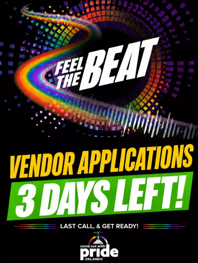 🌈🚨 3 DAYS LEFT! 🚨🌈⁠⁠ORLANDO, IT’S ALMOST TIME TO MARCH! 🎉⁠⁠Want to bring your business, organization, nonprofit, friends, family, or community group to the 2026 Come Out With Pride Parade?⁠⁠THIS IS YOUR LAST CHANCE TO GET IN! 🏳️‍🌈⁠⁠⏰ APPLICATIONS CLOSE SEPTEMBER 23!⁠⁠🌈 Grab your crew.⁠🎉 Bring the energy.⁠✨ Decorate your float.⁠📣 Make some noise.⁠🏳️‍🌈 SHOW UP & SHOW OUT!⁠⁠Our Parade is one of the biggest, brightest, most colorful celebrations in Central Florida — and we want YOU in it!⁠⁠🌈 Parade Participants — LIMITED SPOTS!⁠⁠Don’t watch the parade from the sidelines… BE PART OF IT! 🔥⁠⁠⏳ 3 DAYS TO APPLY.⁠⏳ SEPTEMBER 23 — APPLICATIONS CLOSE!⁠⁠👉🏾 APPLY NOW: Link in the bio! ⁠⁠📅 October 17, 2026⁠📍 Lake Eola Park | Downtown Orlando⁠⁠WHO’S MARCHING WITH US?! 👀🌈🎉⁠⁠#ComeOutWithPride #COWP2026 #OrlandoPride #PrideOrlando #PrideParade #OrlandoEvents #PrideFestival⁠