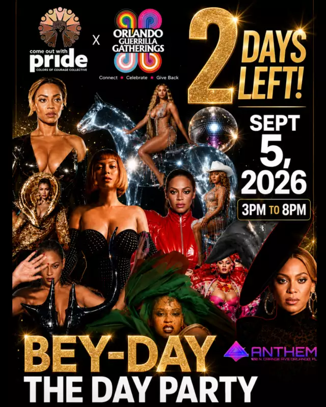 👑 ONLY 2 DAYS UNTIL BEY-DAY! 👑⁠⁠Okayyyy… this is NOT a drill. 🚨⁠⁠Your outfit is probably still sitting in the closet.⁠Your group chat is probably still “trying to figure it out.” 😂⁠And YOU still need your ticket. 😏⁠⁠Consider this your official GET IT TOGETHER reminder!⁠⁠BEY-DAY: THE DAY PARTY is almost here!⁠⁠✨ Come dressed in your Bey Fit⁠🎤 Live performances⁠🎶 Queen Bey hits all afternoon⁠🪩 Big day-party energy⁠🌈 Good vibes + even better people⁠⁠📅 SEPTEMBER 5⁠⏰ 3PM–8PM⁠📍 ANTHEM ORLANDO⁠⁠🎟️ TICKETS ARE ON SALE NOW! 👉🏾 👉🏾 Link in the Bio⁠⁠2 DAYS. One party. Zero excuses. 👑⁠⁠We’re grateful to be bringing this celebration to you alongside Orlando Guerrilla Gatherings, with Anthem Orlando welcoming us for the party! 💖🪩
