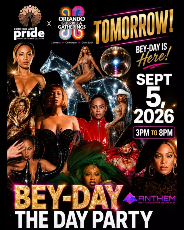 🚨🚨 TOMORROW, ORLANDO! 🚨🚨⁠⁠The wait is OVER.⁠⁠Tomorrow we celebrate BEY-DAY! 👑💖✨⁠⁠Pull out the heels.⁠Grab the boots.⁠Bring the glam.⁠Bring your people.⁠⁠And most importantly…⁠⁠BRING YOUR BEY FIT! 💅🏾👑⁠⁠🎤 LIVE PERFORMANCES⁠🎶 QUEEN BEY HITS ALL AFTERNOON⁠🪩 DAY PARTY ENERGY⁠✨ GLAM. GLITTER. GOOD VIBES.⁠⁠📅 TOMORROW — SEPTEMBER 5⁠⏰ 3PM–8PM⁠📍 ANTHEM ORLANDO⁠⁠🎟️ HAVE YOU GOT YOUR TICKET YET?! 👉🏾 Link in the Bio⁠⁠If not, NOW is the time. Don't wait until tomorrow and wish you had gotten your ticket!⁠⁠A huge THANK YOU to our partners Orlando Guerrilla Gatherings and Anthem Orlando for helping us make this one unforgettable! 💖✨⁠⁠TOMORROW WE PARTY. 👑🔥