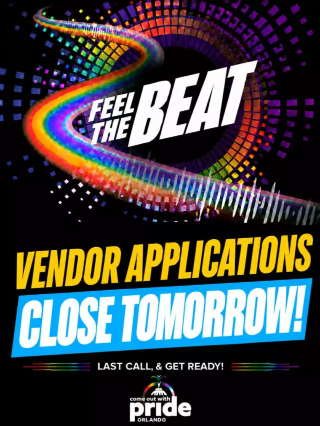 🚨🌈 BIG NEWS!!! 🌈🚨⁠⁠TOMORROW IS THE DEADLINE! 👀⏰⁠⁠Applications for the 2026 Come Out With Pride Festival & Parade CLOSE SEPTEMBER 23!⁠⁠If you’ve been waiting to apply… THIS IS IT!⁠⁠🛍️ Marketplace Vendors — LAST CHANCE!⁠🌈 Parade Participants — LAST CHANCE!⁠🍴 Food Vendors — SOLD OUT!⁠⁠Want to be part of the celebration? Want your business, organization, nonprofit, or crew in the middle of Orlando Pride?⁠⁠🔥 APPLY TODAY.⁠🔥 SECURE YOUR SPOT.⁠🔥 DON’T MISS OUT.⁠⁠Once applications close tomorrow, they’re CLOSED!⁠⁠👉🏾 APPLY NOW: https://www.eventeny.com/events/2026-come-out-with-pride-29666/?action=vendor⁠⁠📅 October 17, 2026⁠📍 Lake Eola Park | Downtown Orlando⁠⁠🚨 TOMORROW. THAT’S IT. LET’S GO! 🏳️‍🌈🎉⁠⁠#ComeOutWithPride #COWP2026 #OrlandoPride #PrideOrlando #PrideFestival #PrideParade