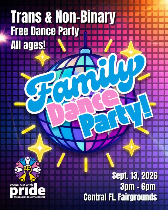 🏳️‍⚧️💙🩷🤍 IT’S TIME TO DANCE! 🤍🩷💙🏳️‍⚧️⁠⁠Orlando’s trans & non-binary community — this one’s for YOU! 💜⁠⁠We’re taking our beloved Family Picnic, bringing it INSIDE, turning up the music, and transforming the afternoon into the ✨ TASK FORCE FAMILY DANCE PARTY! ✨⁠⁠Expect:⁠⁠💃🏽 Dance floor energy⁠🎶 Music you can move to⁠🎨 Creative activities⁠🎲 Games & family fun⁠🏳️‍⚧️ Community connection⁠📸 Interactive moments⁠💜 Trans joy in EVERY direction!⁠⁠Trans. Non-binary. Genderqueer. Genderfluid. Agender. Two-Spirit. Questioning. Families. Caregivers. Chosen family. Allies.⁠⁠If you’re part of our beautiful gender-diverse community — or you love someone who is — there’s a place for you on this dance floor. 🏳️‍⚧️🩷💙🤍⁠⁠And the best part?⁠⁠🎟️ IT’S FREE!⁠⁠📅 Sunday, September 13⁠🕒 3–6 PM⁠📍 Central Florida Fairgrounds⁠⁠🎉 FREE RSVP — SAVE YOUR SPOT!⁠👉🏾 Link in the Bio⁠⁠Because trans joy deserves a dance floor. 🏳️‍⚧️✨⁠⁠SEE YOU THERE! 💙🩷🤍🩷💙⁠⁠#TaskForceFamilyDance #TransJoy #TransFamily #NonBinaryJoy #NonBinaryCommunity #GenderDiverse #TransAndNonBinary #LGBTQIA #ComeOutWithPride