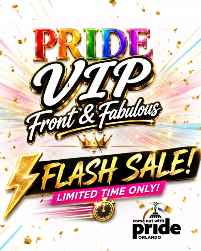 🚨 THE BIG VIP REVEAL IS HERE. 🚨⁠⁠Pride VIP just got a LOT more fabulous. ✨⁠⁠Introducing…⁠⁠💎 PRIDE VIP: FRONT & FABULOUS 💎⁠Presented by Fairvilla⁠⁠This isn’t the VIP you remember.⁠This is VIP, REIMAGINED.⁠⁠We’re putting YOU closer to the action, closer to the stars, and right where the party is happening. 💅🏽⁠⁠✨ THE BEST DIVA STAGE VIEWING⁠✨ NEW Meet & Mingle with Pride Headliners⁠✨ Exclusive Fairvilla VIP activation⁠✨ Exclusive Caribbean Moonshine cocktails⁠✨ Private parade bleachers⁠✨ Exclusive fireworks viewing⁠✨ Air-conditioned VIP lounge⁠✨ Private VIP bars + 3 complimentary drinks⁠✨ Catered bites by Sonny’s BBQ⁠✨ Luxury air-conditioned bathrooms⁠✨ And MORE fabulous surprises⁠⁠Basically… if you’re going to do Pride, why not do it FRONT & FABULOUS? 💎⁠⁠🔥 FLASH SALE IS ON NOW! 🔥⁠But darling, it won’t last forever.⁠⁠Our VIP Flash Sale ends NEXT SATURDAY, SEPTEMBER 12! ⏰⁠🎟️ Grab your VIP ticket during the Flash Sale before it disappears!⁠⁠👉🏾 Link in the Bio⁠⁠✨ 21+ ONLY⁠⁠#ComeOutWithPride #PrideVIP #FrontAndFabulous #OrlandoPride #Pride2026 #Fairvilla #VIPExperience⁠