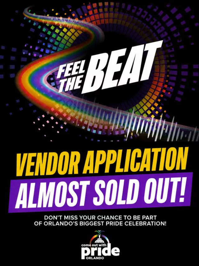 🚨🌈 ALMOST SOLD OUT! 🌈🚨⁠⁠Orlando, YOU ARE SHOWING UP! 🔥⁠⁠Vendor applications for the 2026 Come Out With Pride Festival are almost SOLD OUT — and this is your final chance to get in!⁠⁠⏰ APPLICATIONS CLOSE SEPTEMBER 23!⁠⁠🍴 Food Vendors — SOLD OUT!⁠🛍️ Marketplace — ALMOST SOLD OUT!⁠🌈 Parade Participants — ALMOST SOLD OUT!⁠⁠If you’ve been waiting to apply, this is IT.⁠⁠No next round. No “maybe next year.” This is your opportunity to be part of Pride 2026! 🎉⁠⁠Get your business, organization, nonprofit, or community group into the heart of the celebration and join 240,000+ Pride-goers at Lake Eola Park.⁠⁠🚨 September 23 is the deadline.⁠🚨 Spots are almost gone.⁠🚨 This is IT for 2026 Pride!⁠⁠👉🏾 APPLY NOW: Link in the bio⁠⁠📅 October 17, 2026⁠📍 Lake Eola Park | Downtown Orlando⁠⁠Don’t miss your moment. Once these spots are gone, they’re GONE! 🏳️‍🌈🔥⁠⁠#ComeOutWithPride #COWP2026 #OrlandoPride #PrideOrlando #PrideFestival #PrideParade #OrlandoEvents