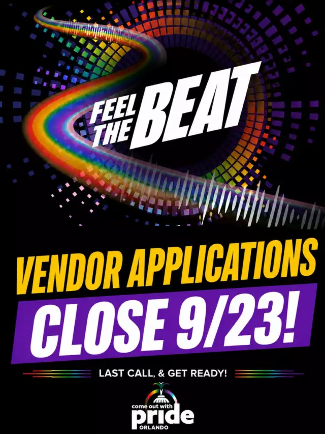 🚨 TIME IS RUNNING OUT! 🚨⁠⁠VENDORS & PARADE PARTICIPANTS — THIS IS YOUR LAST CALL! 🌈⁠⁠Applications for the 2026 Come Out With Pride Festival CLOSE SEPTEMBER 23!⁠⁠⏳ The countdown is ON!⁠⁠🍴 Food Vendor spots — SOLD OUT!⁠🛍️ Marketplace Vendor spots — LIMITED!⁠🌈 Parade Participant spots — LIMITED!⁠⁠Been thinking about joining us? Waiting to apply? Planning to do it “later”?⁠⁠THIS IS YOUR SIGN. 👀⁠⁠🔥 Apply NOW⁠🔥 Secure your spot⁠🔥 Be part of Pride 2026⁠⁠On Saturday, October 17, Lake Eola Park will come alive with 240,000+ Pride-goers — and we want your business, organization, nonprofit, or community group to be part of the celebration!⁠⁠🚨 APPLICATIONS CLOSE SEPTEMBER 23. 🚨⁠⁠Once applications close, they’re CLOSED. Don’t miss your chance!⁠⁠👉🏾 APPLY NOW:⁠ Link in the Bio⁠⁠See you at Pride! 🏳️‍🌈✨⁠⁠#ComeOutWithPride #COWP2026 #OrlandoPride #PrideOrlando #PrideFestival #OrlandoEvents #PrideMarketplace