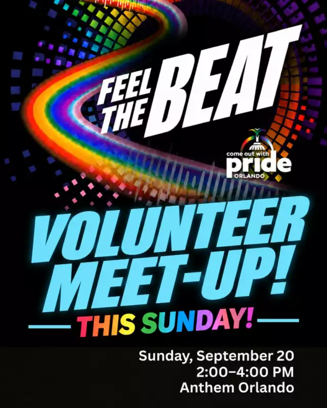 🌈 THIS SUNDAY! 🌈⁠⁠Orlando Pride people… THIS ONE’S FOR YOU! 👀💜⁠⁠Did you know Pride is powered by volunteers? 🙌🏽⁠⁠Come hang with the Come Out With Pride crew at our 2026 Volunteer Meet-Up and find out how YOU can be part of the magic! ✨⁠⁠🌈 Meet the COWP leadership team⁠🙌🏽 Learn about volunteer roles⁠💬 Ask questions⁠🎉 Meet your fellow Pride crew⁠🍴 Enjoy light bites⁠💜 Get connected!⁠⁠📅 SUNDAY, SEPTEMBER 20, 2026⁠⏰ 2:00–4:00 PM⁠📍 Anthem – Downtown Orlando⁠100 N Orange Ave⁠⁠Never volunteered before? Come anyway!⁠Already a Pride pro? We want you!⁠Just curious? Even better! 👋🏽⁠⁠Then it’s all hands on deck for…⁠⁠🏳️‍🌈 COME OUT WITH PRIDE 2026 📅 Saturday, October 17 📍 Lake Eola Park⁠⁠Come meet us. Find your people. Join the crew. Make some Pride magic! ✨🌈⁠⁠🌻 SEE YOU SUNDAY! 💜⁠