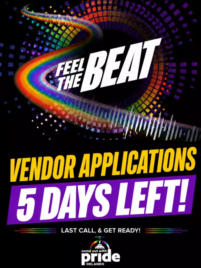 🚨 5 DAYS LEFT TO JOIN PRIDE 2026! 🚨⁠⁠Orlando, we’re getting ready to take over Lake Eola Park — and there’s still time for YOU to be part of the celebration!⁠⁠⏰ APPLICATIONS CLOSE SEPTEMBER 23!⁠⁠🍴 Food Vendors — SOLD OUT!⁠🛍️ Marketplace Vendors — LIMITED SPOTS!⁠🌈 Parade Participants — LIMITED SPOTS!⁠⁠Whether you’re bringing your business, nonprofit, organization, community group, or your whole crew… THIS IS YOUR MOMENT! 🎊⁠⁠✨ SHOWCASE YOUR BUSINESS⁠✨ CONNECT WITH THE COMMUNITY⁠✨ MARCH IN THE PARADE⁠✨ BE PART OF ORLANDO PRIDE⁠⁠We’re bringing together 240,000+ people for one unforgettable day of Pride, community, color, and celebration.⁠⁠🔥 5 DAYS.⁠🔥 LIMITED SPOTS.⁠🔥 ONE FINAL COUNTDOWN.⁠⁠Don’t wait until the last minute. Once applications close on September 23, they’re CLOSED!⁠⁠👉🏾👉🏾 APPLY NOW: Link in the Bio⁠⁠📅 October 17, 2026⁠📍 Lake Eola Park | Downtown Orlando⁠⁠🎉 COME OUT. SHOW UP. BE PART OF PRIDE. 🏳️‍🌈⁠⁠#ComeOutWithPride #COWP2026 #OrlandoPride #PrideOrlando #PrideFestival #OrlandoEvents #PrideMarketplace