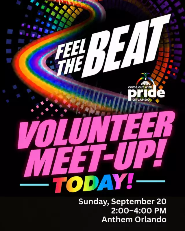 🌈 TODAY’S THE DAY, PRIDE PEOPLE! 🎉⁠⁠Want to be part of the team that makes Orlando Pride happen? COME MEET US! 💜⁠⁠Our 2026 Volunteer Meet-Up is happening TODAY at 2 PM, and we’d love to see you there! 🙌🏽⁠⁠✨ Meet the COWP leadership team⁠🌈 Learn about all the ways you can volunteer⁠💬 Ask questions & get the inside scoop⁠🎉 Meet your fellow Pride crew⁠🍴 Enjoy some light bites⁠💜 Find your place in the magic!⁠⁠📅 TODAY — Sunday, September 20⁠⏰ 2:00–4:00 PM⁠📍 Anthem – Downtown Orlando⁠100 N Orange Ave⁠⁠No experience? No problem!⁠New to COWP? Come on in!⁠Been volunteering with us forever? We ❤️ you!⁠⁠And if you can’t make the Meet-Up, you can still join the crew! We’re looking for volunteers to help make the 2026 Come Out With Pride Festival & Parade unforgettable. 🏳️‍🌈🏳️‍⚧️⁠⁠🎉 PRIDE DAY⁠📅 Saturday, October 17⁠📍 Lake Eola Park⁠⁠🌈 COME OUT. GET INVOLVED. MAKE PRIDE HAPPEN!⁠⁠👉🏽 Sign up to volunteer: Link in the bio⁠⁠See you at 2PM! 👋🏽💜🌈⁠⁠#ComeOutWithPride #Pride2026 #OrlandoPride #PrideVolunteers #VolunteerOrlando #PrideFestival #PrideParade