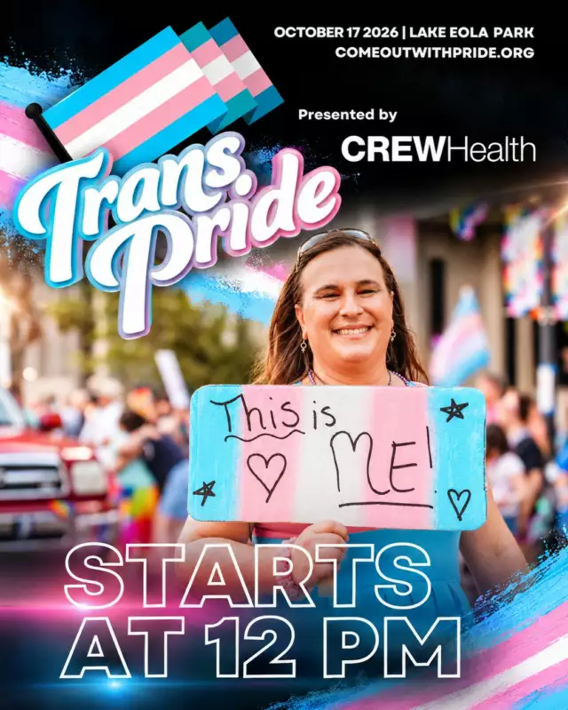 🏳️‍⚧️✨ TRANS PRIDE IS BACK — AND WE’RE TURNING UP THE JOY! ✨🏳️‍⚧️⁠⁠Presented by CREW Health, Trans Pride is a celebration created by and for the trans and non-binary community — and everyone who loves, supports, and celebrates us is welcome! 💙🩷🤍⁠⁠Hosted by Come Out With Pride’s Trans & Non-Binary Task Force, this is a 100% trans-centered space to celebrate visibility, community, pride, and the power of being exactly who you are. 🏳️‍⚧️💖⁠⁠📅 October 17, 2026⁠📍 Lake Eola Park⁠⏰ Starts at 12 PM⁠💙 Presented by CREW Health⁠⁠Come find your people. Make new friends. Celebrate trans joy. Show up, be seen, and feel the love. 🏳️‍⚧️✨⁠⁠Trans Pride is YOUR space. Come celebrate with us!⁠⁠#TransPride #TransJoy #TransVisibility #TransAndNonBinary #ComeOutWithPride #CREWHealth #OrlandoPride #Pride2026
