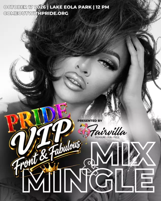 🚨 VIP ONLY. YES, REALLY. 🚨⁠⁠The Mix & Mingle with our Pride Headliners is an EXCLUSIVE VIP experience — and it’s only happening inside Pride VIP: Front & Fabulous, presented by Fairvilla. 👑💎⁠⁠This is your chance to get closer to the Queens.⁠⁠👑 Ginger Minj ⁠👑 Roxxxy Andrews ⁠👑 Detox ⁠👑 Myki Meeks ⁠👑 Sasha Colby⁠⁠Chat with the Queens. Connect. Snap your selfie. 📸✨ Make a Pride memory you’ll be talking about long after October 17.⁠⁠And because you’re FRONT & FABULOUS, you’ll also get:⁠⁠🎤 Upfront Diva Stage viewing ⁠💎 Exclusive Fairvilla VIP activation ⁠🥂 Private VIP bars + complimentary drinks ⁠🍴 Catered bites by Sonny’s BBQ ⁠🌈 Private parade viewing ⁠🎆 Exclusive fireworks viewing ⁠❄️ Air-conditioned VIP lounge ⁠✨ Luxury air-conditioned bathrooms ⁠…and MORE!⁠⁠This is not general admission.⁠⁠This is not a regular Pride ticket.⁠⁠This is VIP. 👑⁠⁠And VIP is LIMITED.⁠⁠When they’re gone, they’re gone — so don’t wait until you’re watching everyone else post their Queen selfies to wish you had gotten yours. 👀📸⁠⁠💎 PRIDE VIP: FRONT & FABULOUS ⁠PRESENTED BY FAIRVILLA⁠⁠🌈 October 17, 2026 ⁠📍 Lake Eola Park ⁠🔞 21+ ONLY⁠⁠🎟️ Get your VIP tickets NOW:⁠ Link in Bio⁠⁠Come closer. Mix. Mingle. Get fabulous.⁠⁠Just make sure you’re VIP when you do it. 👑✨
