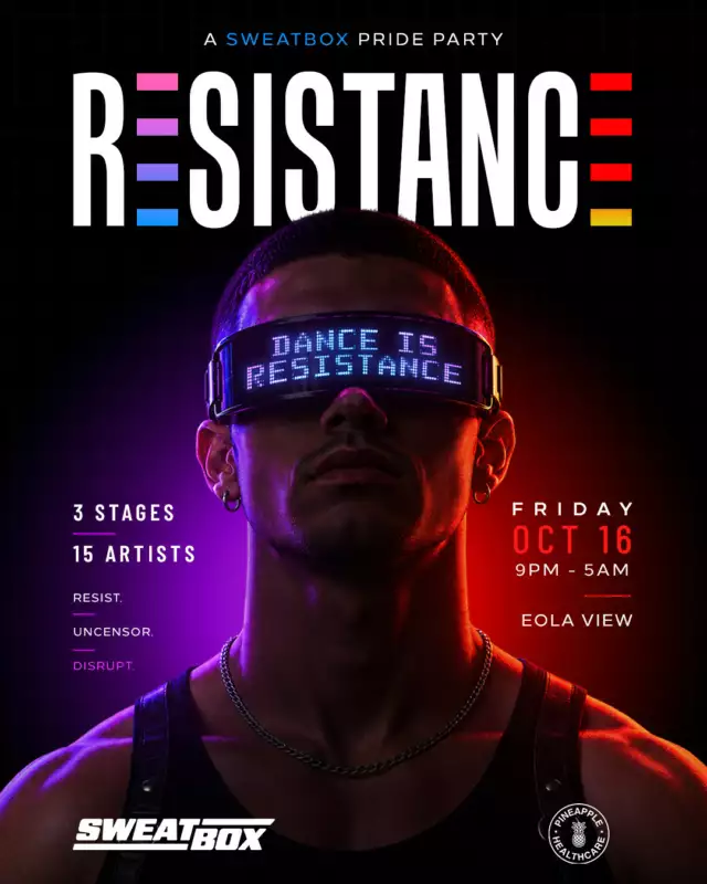 🌈 OFFICIAL PRIDE WEEK COMMUNITY PARTNER EVENT 🌈⁠⁠SWEATBOX PRIDE PARTY: RESISTANCE⁠⁠Orlando’s own queer pop-up rave is kicking off Pride weekend with its biggest event yet! Get ready to RESIST, UNCENSOR, and DISRUPT with 15 DJs across 3 stages, vendors, community leaders, and a terrace overlooking the heart of downtown Orlando.⁠⁠Friday, October 16 ⁠9 PM–5 AM ⁠Eola View ⁠3 Stages • 15 DJs • Vendors • Community Leaders ⁠“Dance Is Resistance”⁠⁠Come dance the night away and kick off Pride weekend with Sweatbox!⁠⁠Tickets are limited and will be sold online only.⁠⁠Tickets: SweatboxORL.com ⁠Instagram: @SweatboxORL⁠⁠Presented by Sweatbox, with Pineapple Healthcare featured on the event. 🏳️‍🌈