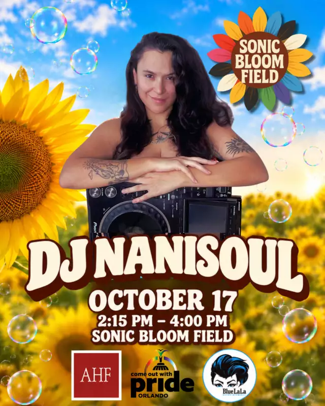 🔥🎧 DJ NANI SOUL IS BRINGING THE VIBES! 🌸🪩⁠⁠Orlando’s own DJ Nani Soul is taking over the Sonic Bloom Field — and you KNOW she’s bringing the energy! 💃🏽🔊⁠⁠Known for genre-blending sets packed with Latin rhythms, house, R&B, pop and queer anthems, Nani knows exactly how to get a dance floor moving. 🌈🔥⁠⁠And this is just ONE stop on a full day of music, DJs, performers, bubbles, dancing and festival energy at Sonic Bloom! 🌸✨⁠⁠Come early. Stay all day. Dance your way through Pride. 🪩⁠⁠🎧 DJ NANI SOUL⁠🌸 SONIC BLOOM FIELD⁠📍 Lake Eola Park⁠📅 October 17, 2026⁠⁠Your Pride. Your people. Your dance floor. ⁠LET’S BLOOM. 🌸🔊💃🏽⁠⁠#ComeOutWithPride #FeelTheBeat #SonicBloom #NaniSoul #OrlandoPride #Pride2026 #QueerJoy #FestivalVibes