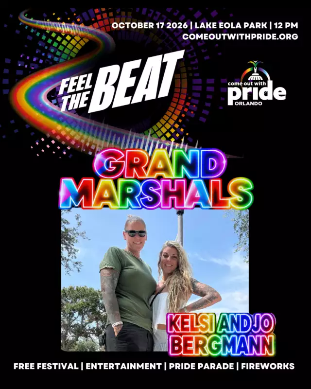 🌈👑 GRAND MARSHAL SPOTLIGHT: KELSI & JO BERGMANN! 👑🌈⁠⁠BIG love. BIG visibility. BIG Pride energy! 💖🔥⁠⁠Kelsi & Jo Bergmann are social media creators and LGBTQIA+ advocates who share their lives, relationship, and queer joy with a massive online audience. Kelsi, known as BigSexy81, has built a following of more than one million people, creating a powerful space for LGBTQIA+ visibility, authenticity, and connection. 🌈📱✨⁠⁠🎉 NOW COME SEE THEM LEAD THE MOST COLORFUL PARADE!⁠⁠📅 Saturday, October 17 ⁠📍 Lake Eola Park ⁠🌈 Parade: 4–6 PM⁠⁠Bring your crew, bring your flags, and DRESS TO IMPRESS in your BEST Pride gear! 💃🏽🌈✨ Then line the parade route and cheer your hearts out for Kelsi & Jo!⁠⁠Let’s fill the streets with color, joy, and Pride! 📣🏳️‍🌈⁠⁠FEEL THE BEAT! 🔥⁠⁠#FeelTheBeat #ComeOutWithPride #KelsiAndJoBergmann #BigSexy81 #GrandMarshals #MostColorfulParade #OrlandoPride