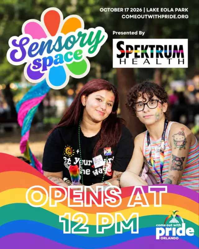🌈💚 TAKE A BREATH. FIND YOUR SPACE. 💚🌈⁠⁠Pride is full of music, dancing, crowds, lights, and LOTS of energy — and while we love every bit of it, we know sometimes you or someone you love just needs a little break. 🫶🏽⁠⁠That’s why we have our Sensory Space, presented by Spektrum Health. ✨⁠⁠The Sensory Space offers a calmer, supportive environment where guests can step away from the festival, decompress, reset, and take a moment to breathe.⁠⁠No pressure. No judgment. Just a welcoming space when you need it. 💚⁠⁠Whether you’re feeling overwhelmed, need a quiet moment, or are supporting a loved one who needs a break, come visit us. You’re always welcome. 🫶🏽⁠⁠A huge THANK YOU to our friends at Spektrum Health and their incredible team of mental health professionals for helping us make Pride a more supportive and accessible experience for everyone! 🌈💚⁠⁠📍 Lake Eola Park ⁠📅 Saturday, October 17 ⁠⏰ Festival gates open at 12 PM⁠⁠Come celebrate. Come be yourself. And when you need a moment… come find us. 💚🏳️‍🌈⁠⁠#ComeOutWithPride #FeelTheBeat #Pride2026 #SensorySpace #SpektrumHealth #OrlandoPride #QueerJoy #PrideForEveryone