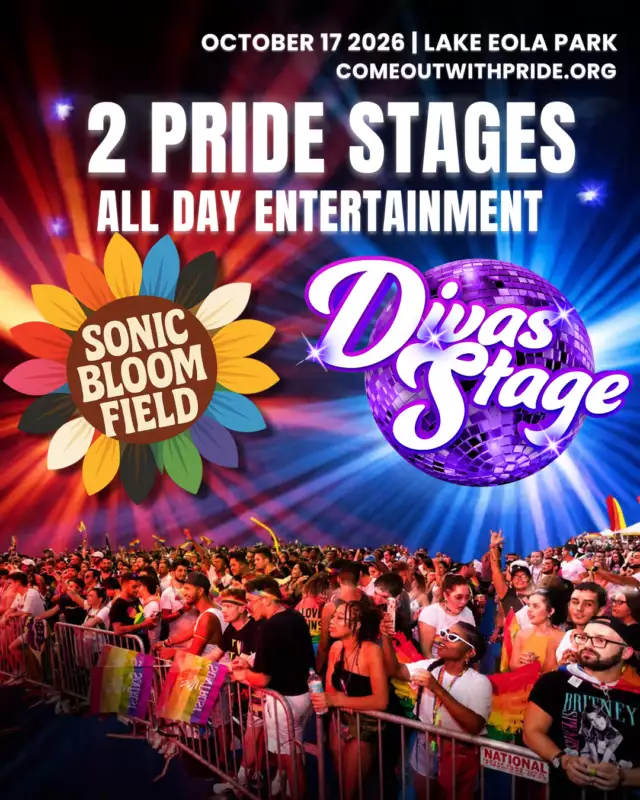 🚨 TWO STAGES. ZERO DOLLARS. UNLIMITED PRIDE! 🔥🏳️‍🌈⁠⁠YES, YOU READ THAT RIGHT. IT’S ALL FREE! 🙌🏽⁠⁠Get ready for TWO entertainment stages with two totally different vibes and a full day of incredible performances, DJs, drag, dancing and SO much more!⁠⁠💃 DIVA STAGE\⁠Big personalities. Big performances. BIG Pride energy! Featuring Orlando talent that has taken the world by storm, including internationally recognized stars who call Orlando home.⁠⁠🎧 SONIC BLOOM FIELD\⁠Your place to move, groove and let loose! DJs, dancing, wellness, bubbles and a beat that keeps going all day long.⁠⁠Two stages. Two vibes. One unforgettable Pride.⁠⁠💥 Where else are you getting a full day of world-class entertainment, incredible local talent, DJs, drag and a whole lot of queer joy for FREE?! 👀🔥⁠⁠No admission fee. No tickets needed. Just show up, bring your people and FEEL THE BEAT! 🏳️‍🌈⁠⁠📍 Lake Eola Park\⁠📅 Saturday, October 17\⁠⏰ Noon–10 PM⁠⁠Your plans are officially made. SEE YOU AT PRIDE! 💖🎶
