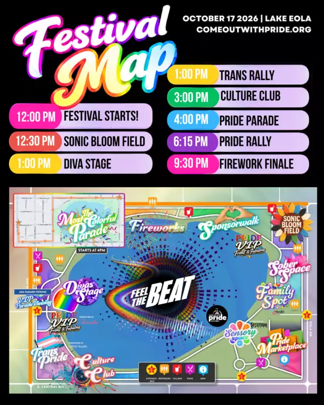 🌈🔥 TOMORROW, ORLANDO! PRIDE IS HERE! 🔥🌈⁠⁠The countdown is OVER, Pride fam! 💃🏽🪩 Tomorrow, we take over Lake Eola Park for a FULL DAY of queer joy, music, drag, dancing, culture, community, and unapologetic celebration!⁠⁠🗺️ YOUR FESTIVAL & PARADE MAP IS HERE! Take a look, plan your day, find your favorite spots, and get ready to FEEL THE BEAT! 🎶🏳️‍🌈⁠⁠📅 TOMORROW — Saturday, October 17⁠📍 Lake Eola Park | 512 E Washington St, Orlando, FL 32801⁠⏰ Festival: 12–10 PM⁠🎉 Most Colorful Parade: 4–6 PM⁠🎟️ FREE & OPEN TO THE PUBLIC!⁠⁠☀️ Rain or shine, we’re celebrating!⁠⁠Bring your friends, your chosen family, and your whole beautiful self. Orlando, let's make some noise and fill Lake Eola with LOVE, PRIDE, and JOY! 💖✨⁠⁠🌐 Get all the details: https://comeoutwithpride.org/festival⁠⁠WHO'S READY?!! 🌈🔥⁠⁠#ComeOutWithPride #FeelTheBeat #OrlandoPride #PrideIsTomorrow #KnowBeforeYouGo